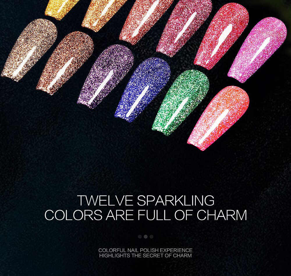 7.3ML UV Gel Nail Polish 24 Colors Sparkle Diamond Glitter Gel Lacquers Bright Long Lasting Varnish Nail Art Tool Top Base Coat