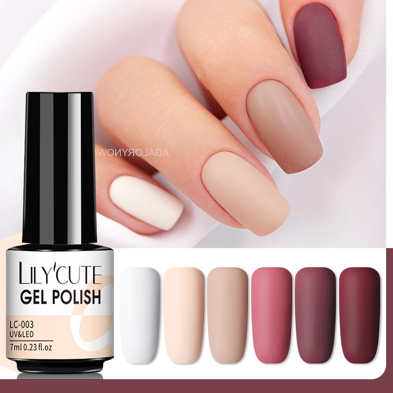 LILYCUTE 7ml UV Nail Gel Polish Autumn Winter Color Semi Permanent Matte Top Coat Needed Soak Off UV LED Nail Art Gel Varnish