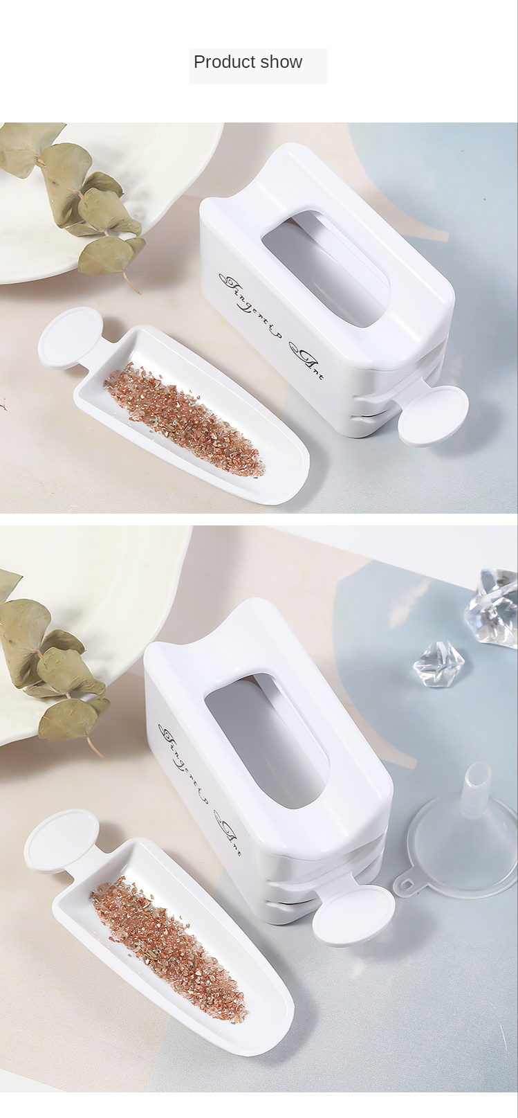 White ABS Double Layer French Powder Box Recycled Nail Powder Storage Box Portable Infiltration Powder Container Nail Tool D302