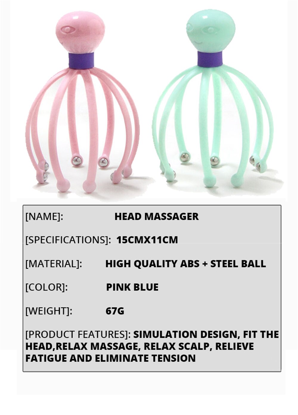 Head Scalp Massager Comb Neck Massage Roller Octopus Claws Magnetic Ball Relax SPA Hair Care for Hair Growth Stress Relief Rest