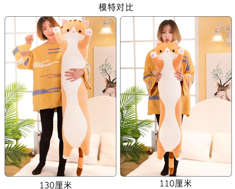 130cm Cute Soft Long Cat Pillow Plush Toys Stuffed Pause Office Nap Pillow Bed Sleep Pillow Home Decor Gift Doll for Kids Girl