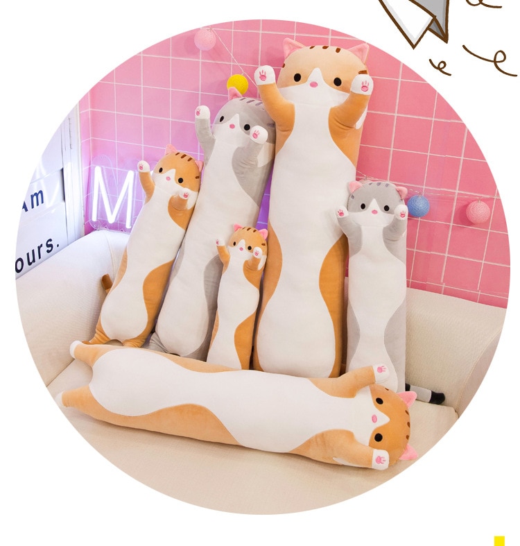 130cm Cute Soft Long Cat Pillow Plush Toys Stuffed Pause Office Nap Pillow Bed Sleep Pillow Home Decor Gift Doll for Kids Girl