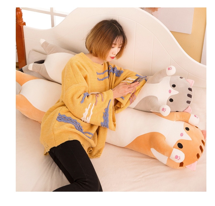 130cm Cute Soft Long Cat Pillow Plush Toys Stuffed Pause Office Nap Pillow Bed Sleep Pillow Home Decor Gift Doll for Kids Girl