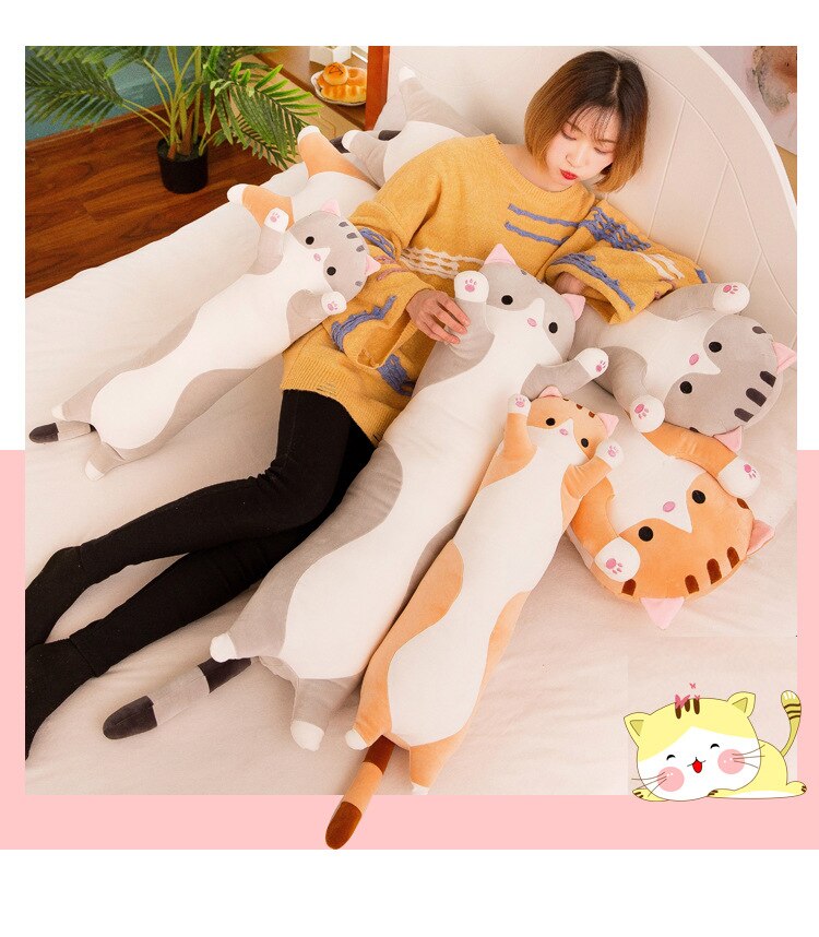 130cm Cute Soft Long Cat Pillow Plush Toys Stuffed Pause Office Nap Pillow Bed Sleep Pillow Home Decor Gift Doll for Kids Girl