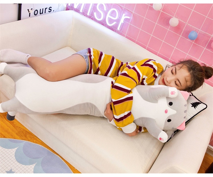 130cm Cute Soft Long Cat Pillow Plush Toys Stuffed Pause Office Nap Pillow Bed Sleep Pillow Home Decor Gift Doll for Kids Girl