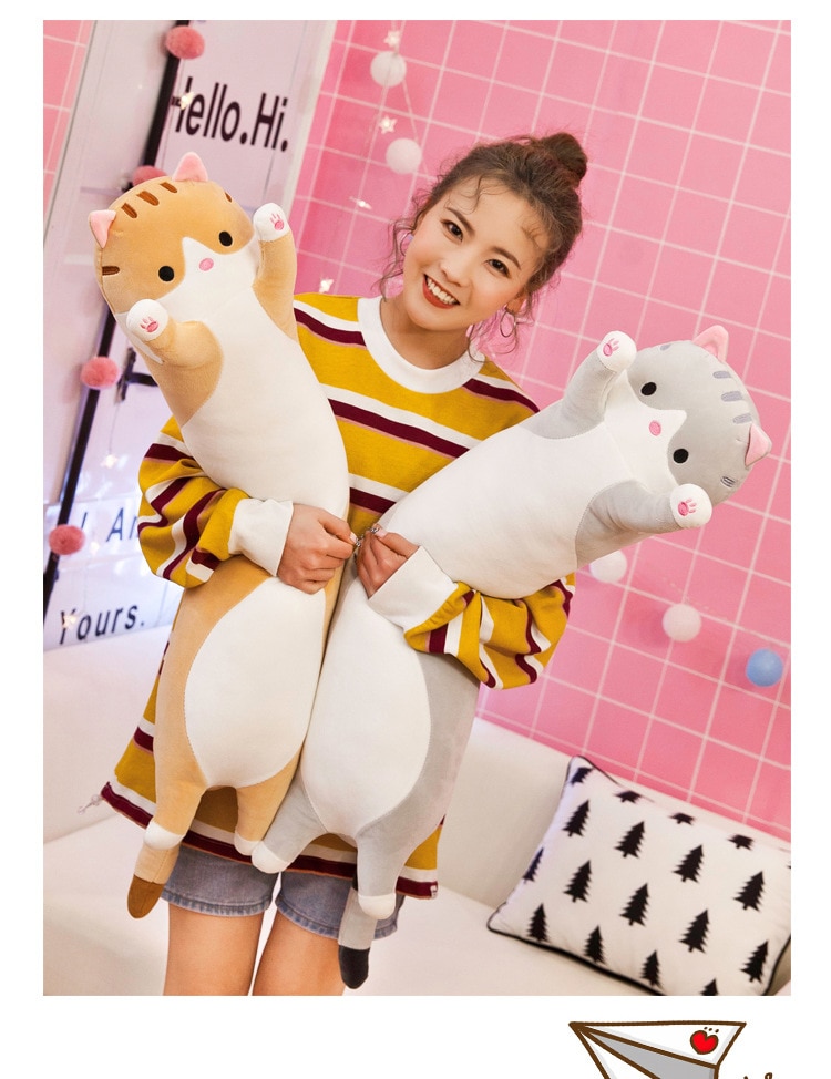 130cm Cute Soft Long Cat Pillow Plush Toys Stuffed Pause Office Nap Pillow Bed Sleep Pillow Home Decor Gift Doll for Kids Girl