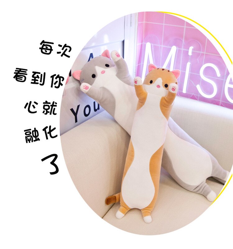 130cm Cute Soft Long Cat Pillow Plush Toys Stuffed Pause Office Nap Pillow Bed Sleep Pillow Home Decor Gift Doll for Kids Girl