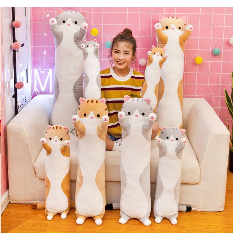 130cm Cute Soft Long Cat Pillow Plush Toys Stuffed Pause Office Nap Pillow Bed Sleep Pillow Home Decor Gift Doll for Kids Girl