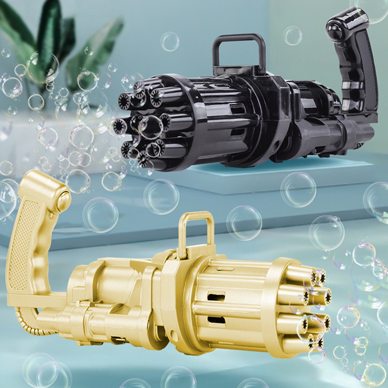 Electric Bubble Machine Black Gold Gold Gatling Bubble Gun Children Automatic Bubble Blowing Toy Gun Fan Combo Function