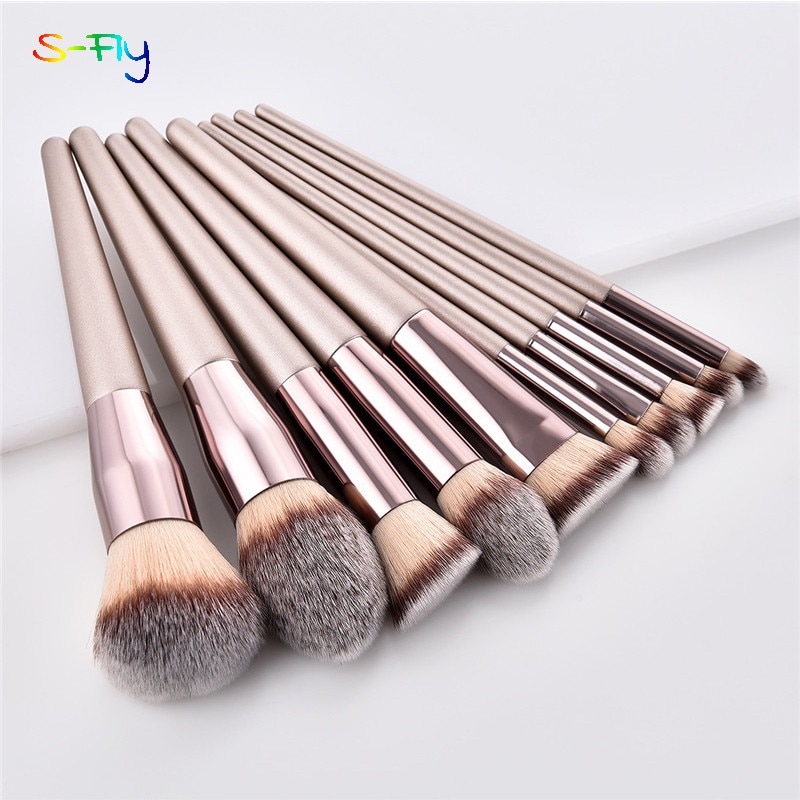 4/10pcs Champagne makeup brushes set for cosmetic foundation powder blush eyeshadow kabuki blending make up brush beauty tool 4/10pcs Champagne makeup brushes set for cosmetic foundation powder blush eyeshadow kabuki blending make up brush beauty tool