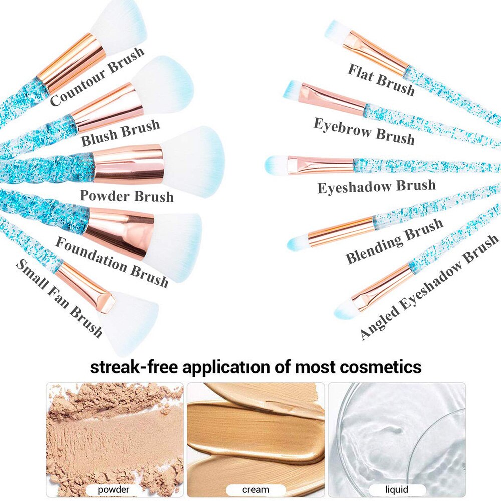 10pcs/set Unicorn Makeup Brushes Set Blue Foundation Powder Cosmetics Blush Eyeshadow Women Beauty Glitter Make Up Brush Tools