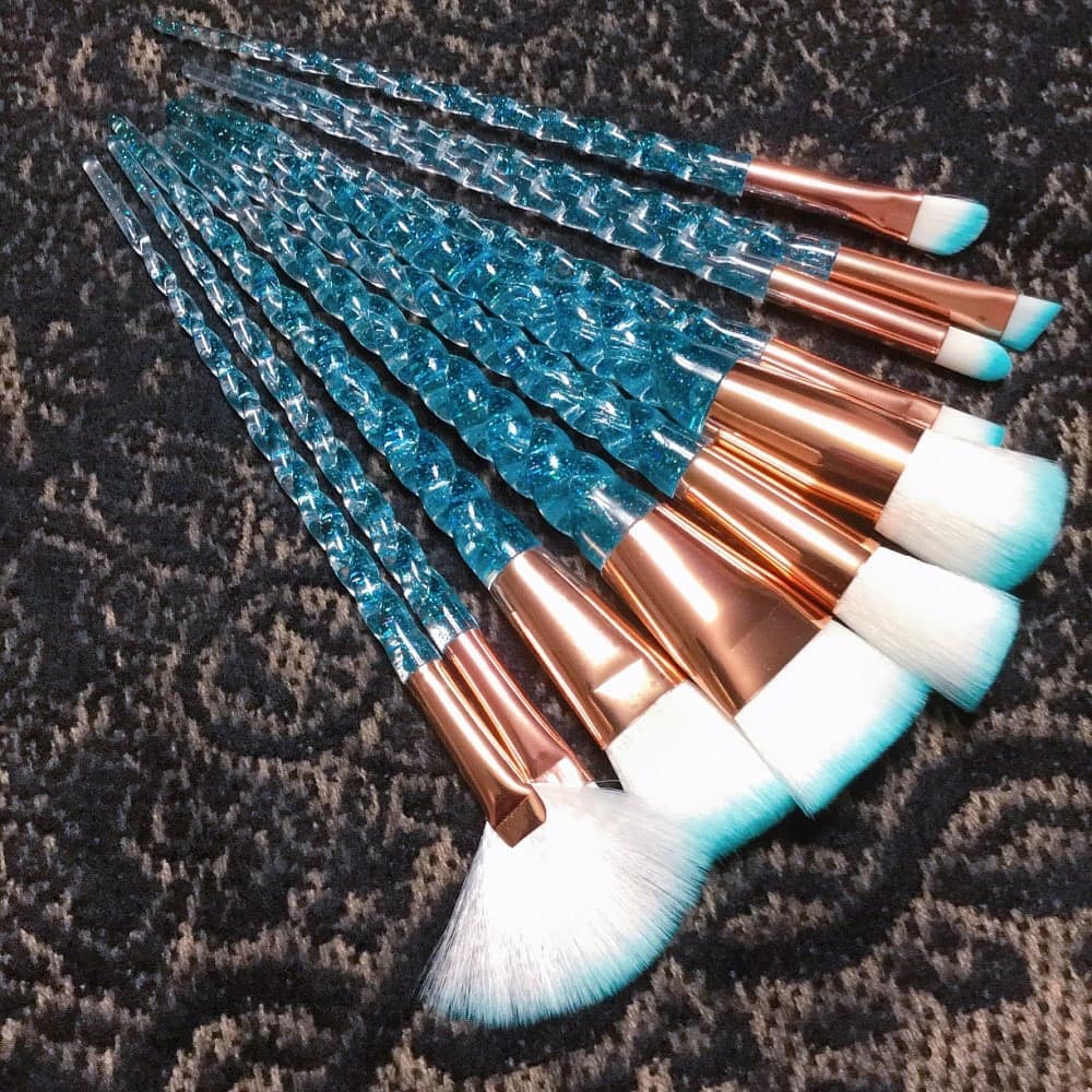 10pcs/set Unicorn Makeup Brushes Set Blue Foundation Powder Cosmetics Blush Eyeshadow Women Beauty Glitter Make Up Brush Tools