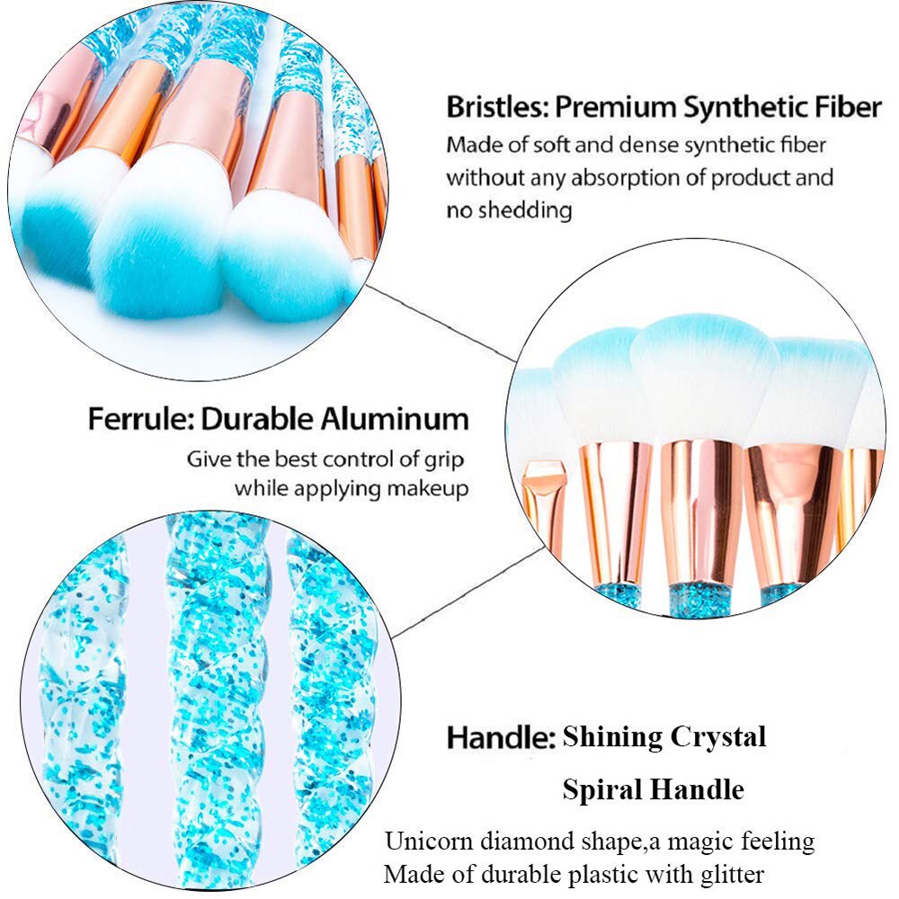 10pcs/set Unicorn Makeup Brushes Set Blue Foundation Powder Cosmetics Blush Eyeshadow Women Beauty Glitter Make Up Brush Tools