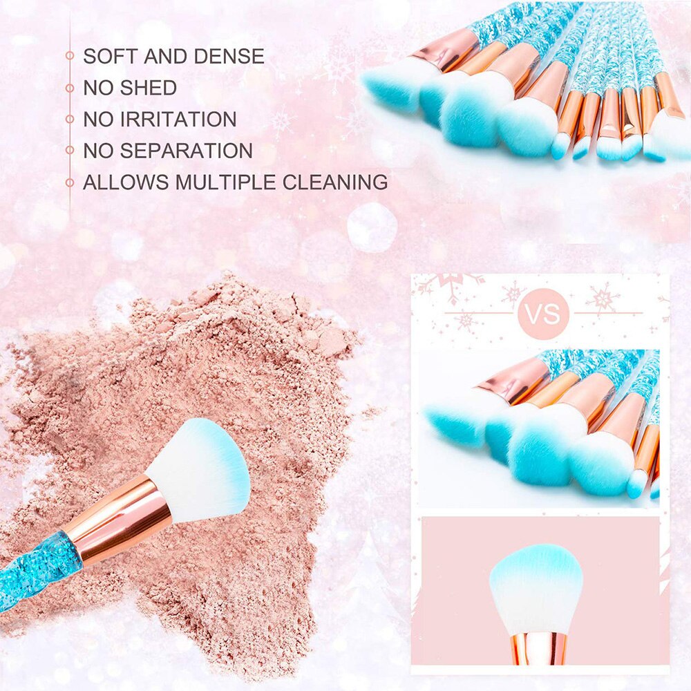 10pcs/set Unicorn Makeup Brushes Set Blue Foundation Powder Cosmetics Blush Eyeshadow Women Beauty Glitter Make Up Brush Tools