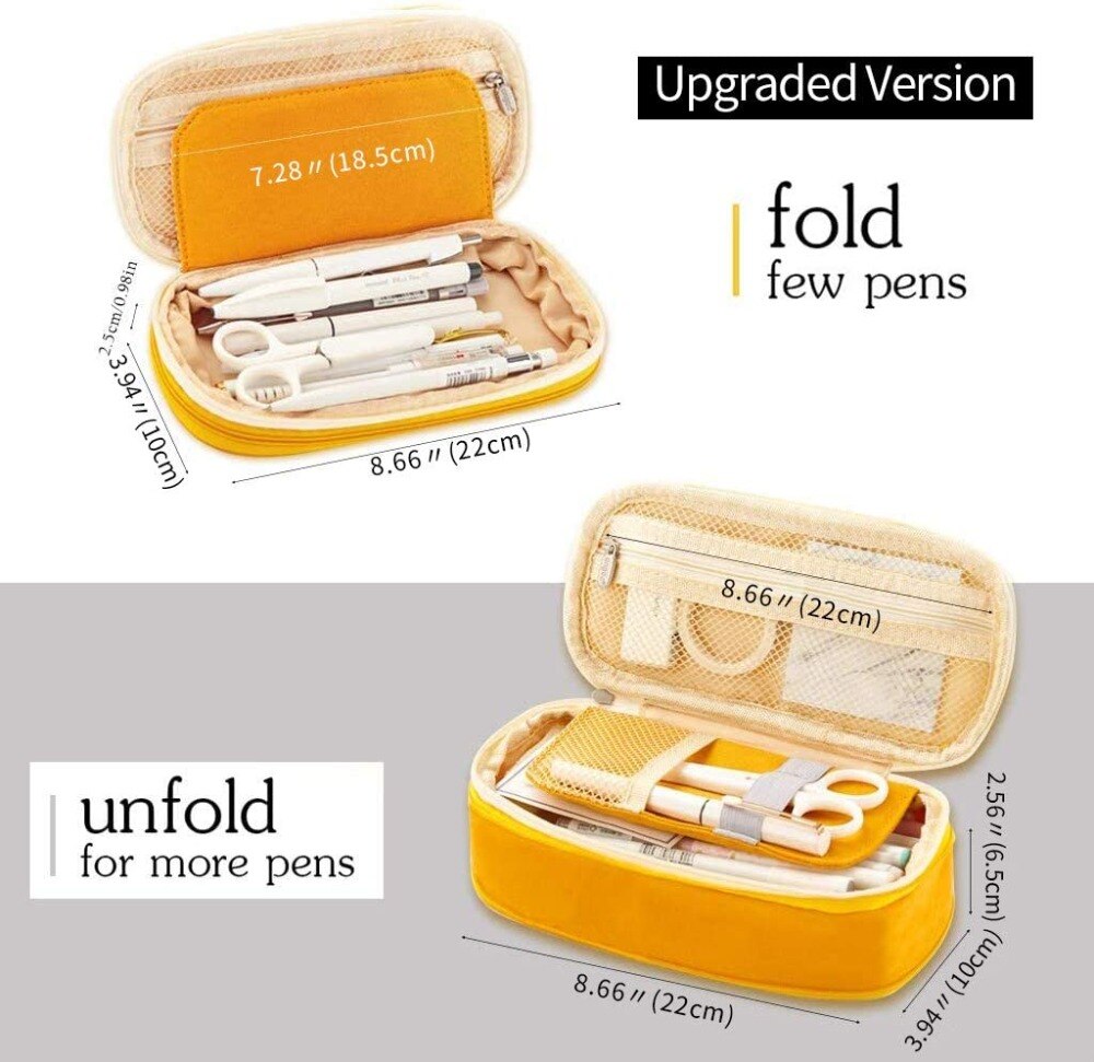 Angoo [C-Block] Classic Pocket Pen Pencil Case, Fold Canvas Stationery Storage Bag Organizer for Cosmetic Travel Student A6449