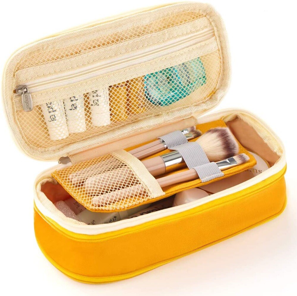 Angoo [C-Block] Classic Pocket Pen Pencil Case, Fold Canvas Stationery Storage Bag Organizer for Cosmetic Travel Student A6449