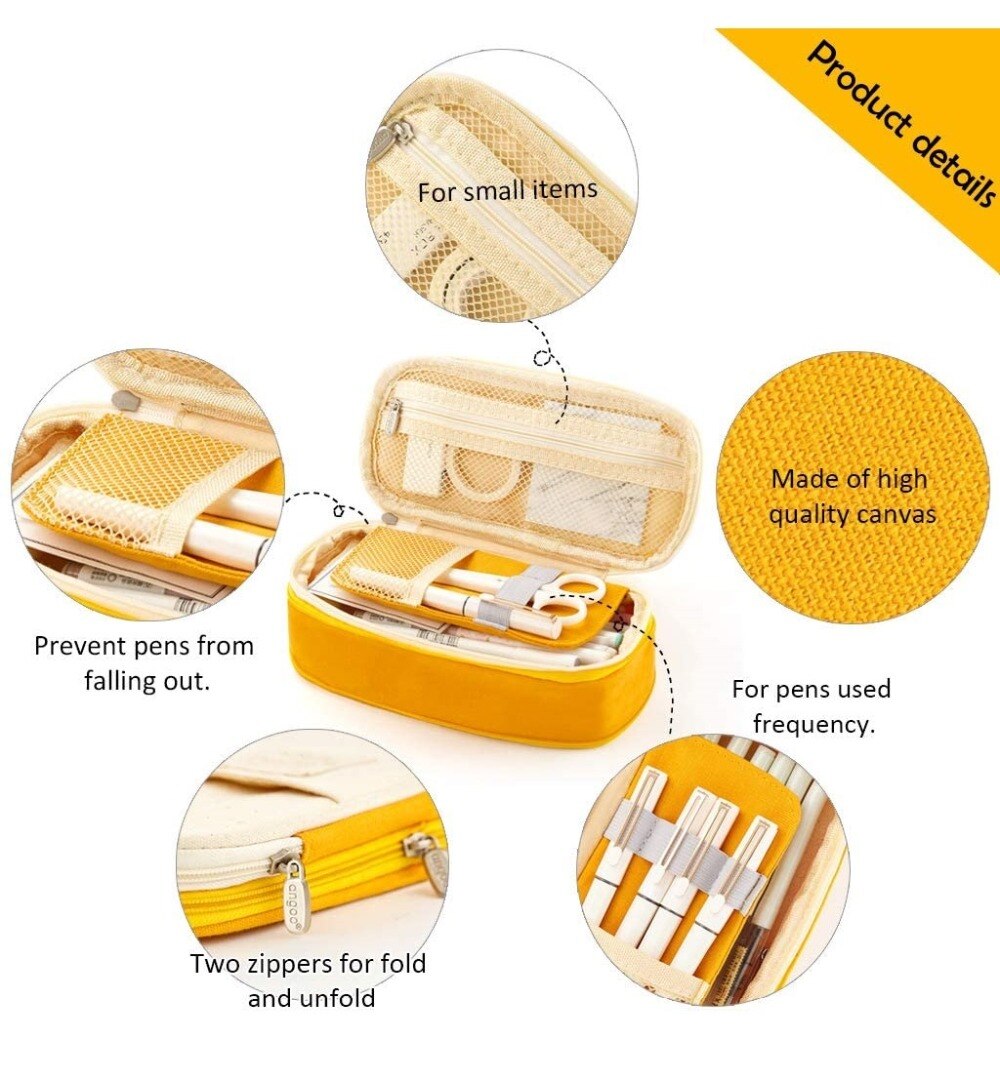 Angoo [C-Block] Classic Pocket Pen Pencil Case, Fold Canvas Stationery Storage Bag Organizer for Cosmetic Travel Student A6449