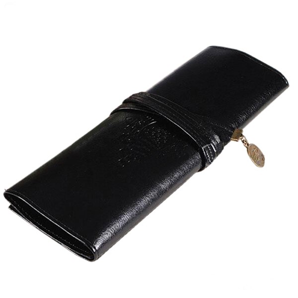 New Style Roll PU Leather Purse Pouch Makeup Pem Pencil Case Cosmetic Bag Retro