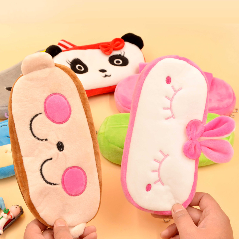 Kawaii Cartoon Pencil Case Plush Cute Handle Pencilcase School Supplies Pencil Bag for Boy Girl Stationery Pouch