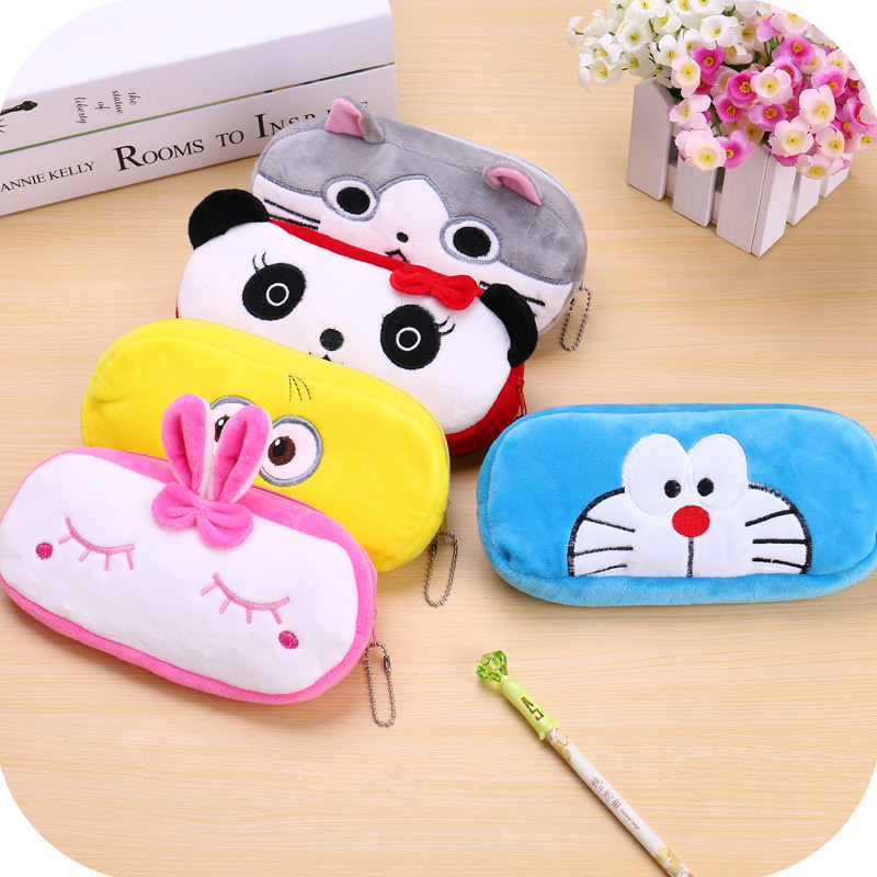 Kawaii Cartoon Pencil Case Plush Cute Handle Pencilcase School Supplies Pencil Bag for Boy Girl Stationery Pouch