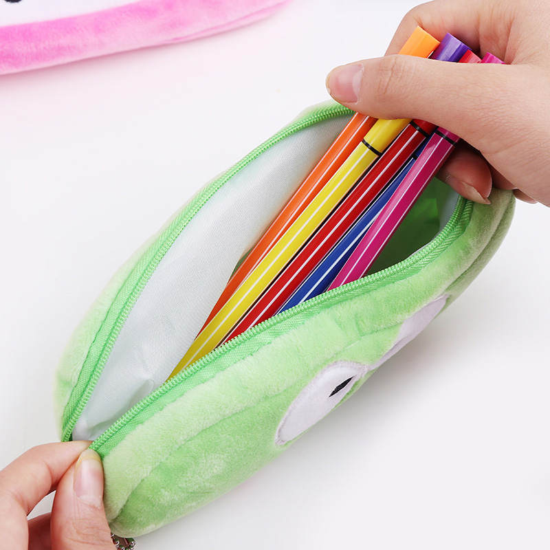Kawaii Cartoon Pencil Case Plush Cute Handle Pencilcase School Supplies Pencil Bag for Boy Girl Stationery Pouch