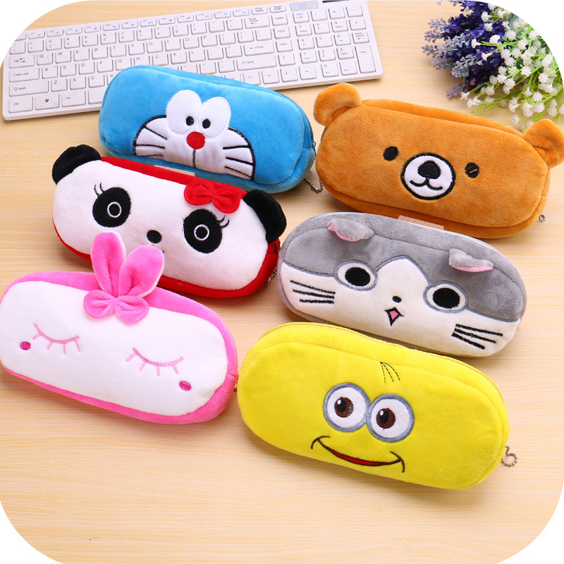 Kawaii Cartoon Pencil Case Plush Cute Handle Pencilcase School Supplies Pencil Bag for Boy Girl Stationery Pouch