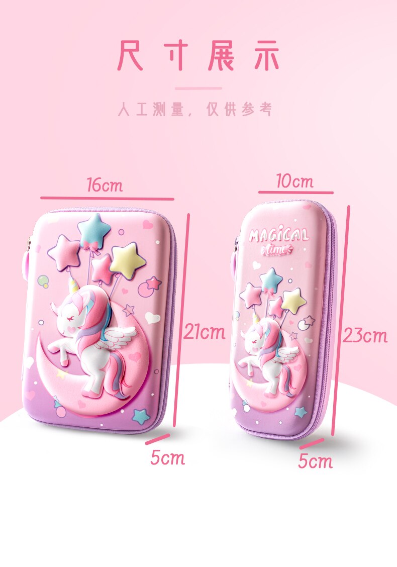 3D Pencil Case EVA Storage Box Lovely Pink Unicorn Cartoon Pen Bag for School Girl Kawaii Stationery Gift Pouch Eraser Holder IN